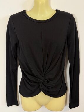 DREW Twist Front Hem Long Sleeve Black Top